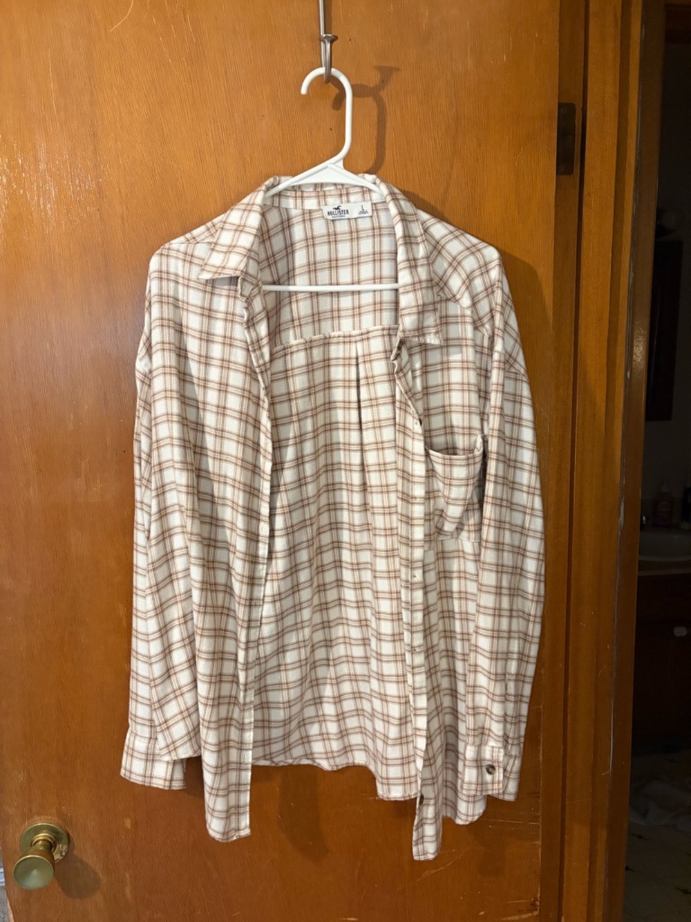 Hollister Cream & Brown Plaid Shirt Jacket